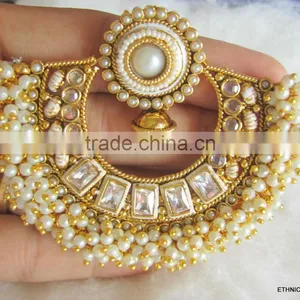 Anarkali Bollywood Beads Polki RAM LEELA Gold Tone Dangler EARRINGS thumbnail-2