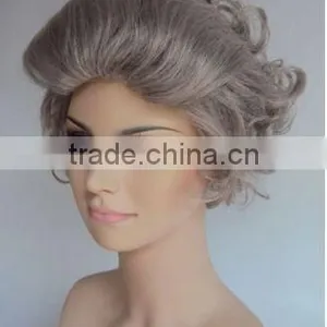 DELUXE GREY CURLY QUEEN ELIZABETH ROYAL OLD LADY GRANNY WIG thumbnail-2