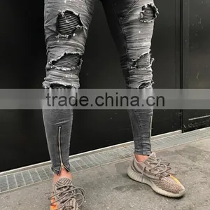 Hotsale High Quanlity New Style Jeans Pent Men Blue Distressed Leather Biker Jeans With Zipper for Men Wholesale China thumbnail-6