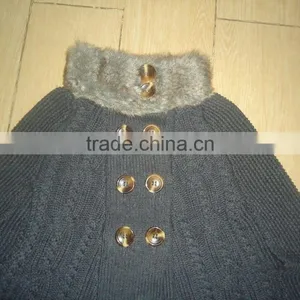 2016 Winter Fur Collar Cable Knitted Baby Sweater Ponchos thumbnail-3