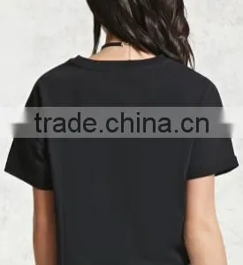 2017 Women Short Sleeve Fashion Cotton Numbers Printed Tshirt Hem Curling OEM Service thumbnail-3