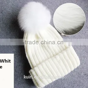 Adult Lady Fox Fur Pom Pom Crochet Warm Black Winter Knitted Hats Cap For Women Perfect Valentine's Day Gift thumbnail-5