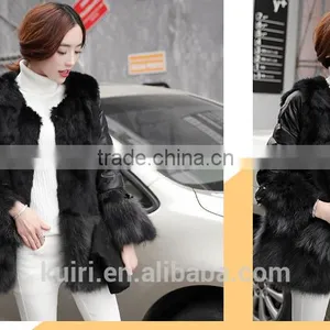 2016 Luxury Genuine Natural Fox Fur Coat Jacket Rabbit Fur Patchwork Winter Women Fur Leather Outerwear Coats Plus Size thumbnail-3