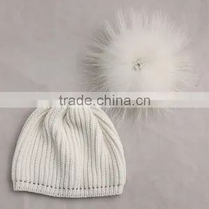 Myfur Kids Hat Pure White Genuine Fur Pom Pom Crochet Winter Knitting Hat thumbnail-5