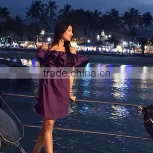 Ladies Fashion Half Shoulder-off Dresses Lady's Short Butterfly Sleeve Dress for Wholesale 2017 thumbnail-6