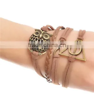 Velvet Braiding Bracelets Coffee W/Antique Bronze Infinity Symbol & Owl & Triangle Findings Halloween Ornaments 19cm thumbnail-1