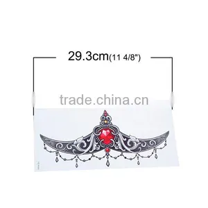 Paper Removable Waterproof Temporary Sternum Tattoo Sticker Body Art Red Filigree Pattern Temporary Tattoo Sticker thumbnail-2
