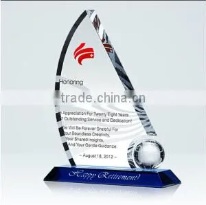 Crystal Sailboat Plaque Crystal Trophy Crystal Awards thumbnail-1