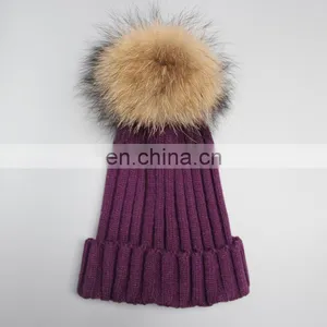Classical Stripe Style Adults Acrylic Hats Winter Acrylic Hats With Big Ball on Top thumbnail-5