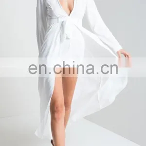 White Long Sleeve Plunge Adult Romper Pattern Summer Maxi Playsuit thumbnail-2