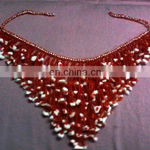 Red and White SEED BEAD Collar NECKLACE Bib Necklace thumbnail-1