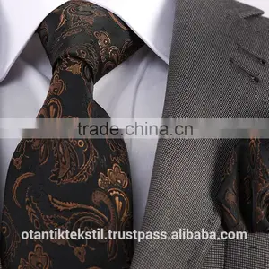 Black Gold Pairsley Necktie Set With Pocket Square, Neck Tie, Corbata, Gravate, Krawatte, Cravatta, Fashion Tie thumbnail-1