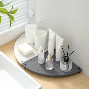 Custom OEM ODM 2-Tier Fan-Shape Bathroom Corner Diatomite Absorbent Stone Drying Rack thumbnail-1