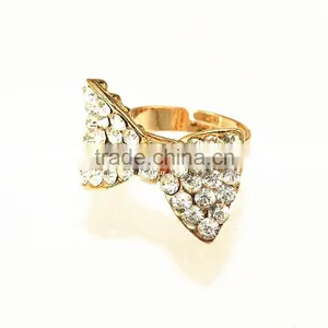 Colorful Crystal Paved Butterfly Nice Design Bow Tie Shape Addustable Ring thumbnail-2
