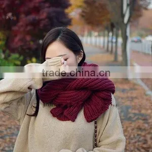 New Korea Fashion Winter Plain Acrylic Crochet Unisex Woman Man Ladies Knitted Scarf thumbnail-5
