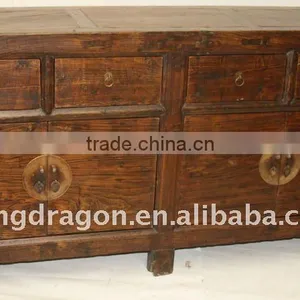 Chinese Antique Natural Finished Buffet Four Drawer Four Door Cabinet thumbnail-1
