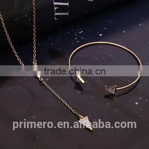 2016 Fashion Long Triangle Gold Plated Crystal Necklace / Earrings / Bracelet Bridal Accessories Jewelry Sets thumbnail-6