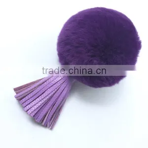 Deep Purple Rabbit Fur Bag Charm Keychain With Real Leather Tassel Supplier's Choice thumbnail-1