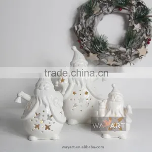 White Ceramic Christmas Father Decroations Santa Claus Candle Holders thumbnail-1