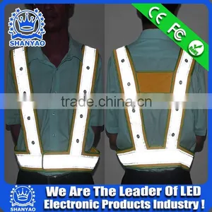 2016 Hot Selling LED Fluorescent Orange Refletive Waistcoat For Road Safety At Night thumbnail-2