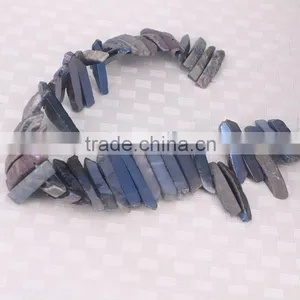 Titanium Blue Quartz Crystal Point Pendant Beads,Top Drilled Raw Quartz Tusk Shape Rock Crystal Pendant Beads thumbnail-2