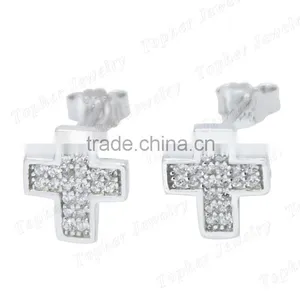 Wholesale Micro Pave Silver Cross Earrings 925 Silver Zircon Earrings Jewelry thumbnail-2