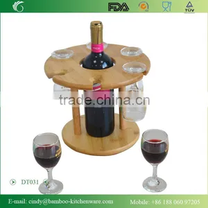 Rotating Bottom Bamboo Table Standing Wine Holder With 6 PCS Glasses thumbnail-1