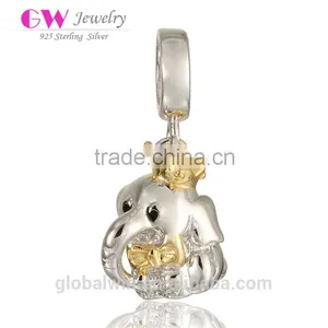 925 Sterling Silver Animal Elephant Slide Gold Plated Charms For European Necklace thumbnail-1