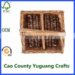 Natural Wicker Wine Bottle Carrier Woven Willow Carry Crate With 4 Compartments thumbnail-3