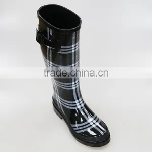 Womens Anti-slip Plaid Rubber Rain Boots thumbnail-3