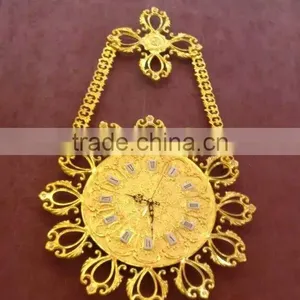 Antique 24K Gold Plated Bronze Mounted Wall Clock, Classical Wall Decorative Hanging Clock, Home Decorative Art thumbnail-5