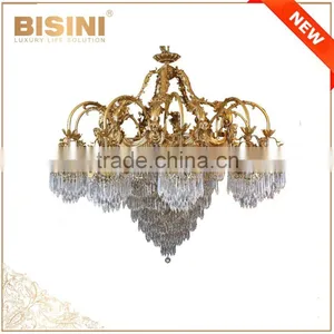 Rococo Style Crystal & Golden Brass Chandelier For Living Room Hotel Hall/ Elegant Crystal Chandelier Decorated Pendant Lamp thumbnail-1