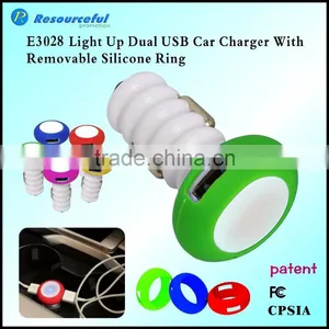 Light up Dual Usb Car Charger With Removable Silicone Ring thumbnail-2