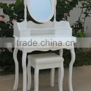 Modern Style White Wooden Dressing Table With Stool and Mirror? K/D Dresser thumbnail-1