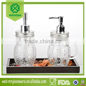 2016newest Galss Bathroom Bottle Storage Bottle Whit Woodem Stand Set thumbnail-1