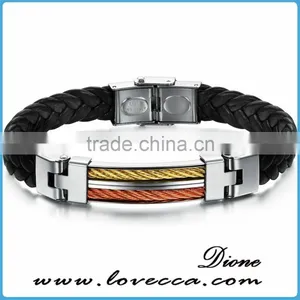 Jewelry Handmade PU Braided Leather Handcuff Charm Bracelet For Men thumbnail-1