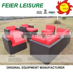 Modern Black Outdoor Rattan Sofa With Orange Cushions thumbnail-3