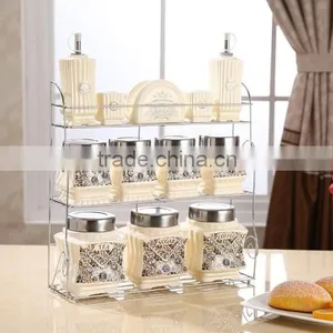 Kitchenware Food Storage Ceramic Canister Set With Metal Stand thumbnail-2