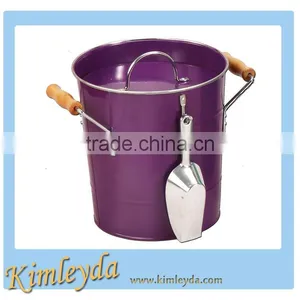 Powder Coated Wooden Handles Ice Tin Bucket With Shovel thumbnail-1
