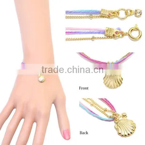 Glod Shell Starfish Tiny Round Diamond Charms Bracelet Layered Colorful String Gold Chain Bracelet Summer Charm Bracelet thumbnail-2