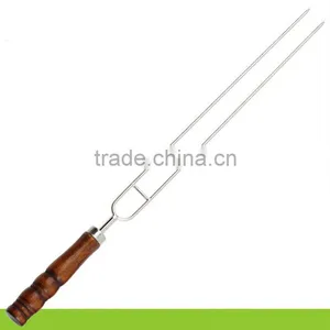 Stainless Steel Metal Wooden Handle Food Grade Rotating BBQ Skewer thumbnail-4