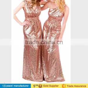Sparkly Rose Gold Champagne Infinity Bridesmaid Long Wedding Party Dresses for Women With Sequins thumbnail-1