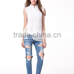 2017 New Fashion Design Sleeveless Front Button Women Shirt Blouse thumbnail-2