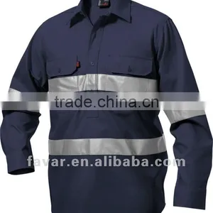 100%Cotton Reflective High Visibility Workcool Spliced Shirt (Long-sleeve, Hoop Pattern) thumbnail-1