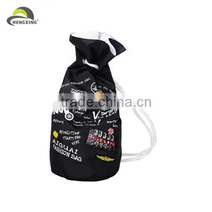 Black Color 100% Cotton Printing Canvas Pocket Backpack thumbnail-1