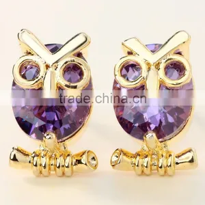 Cute Gold Color Red Zircon Oval Owl Women Jewelry Party Earring thumbnail-3