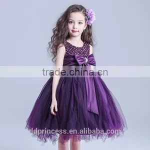 2017 Girl Party Wear Western Dress Elegant Dress Big Bow Purple Dress thumbnail-6
