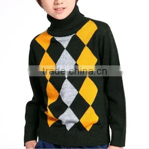 Wholesale Turtleneck Boys Kids Winter Agryle Intarsia Sweater thumbnail-1