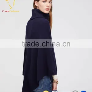 Turtleneck Cashmere Poncho 100% Cashmere Poncho Pullover Wrap thumbnail-3