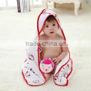 Trade Assurance Screen Printing Combed Cotton Soft Hooded Baby Swaddle Blanket thumbnail-3